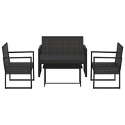 Set Divani da Giardino 4 pz | Set Salotto da Giardino con Cuscini Nero in Polyrattan