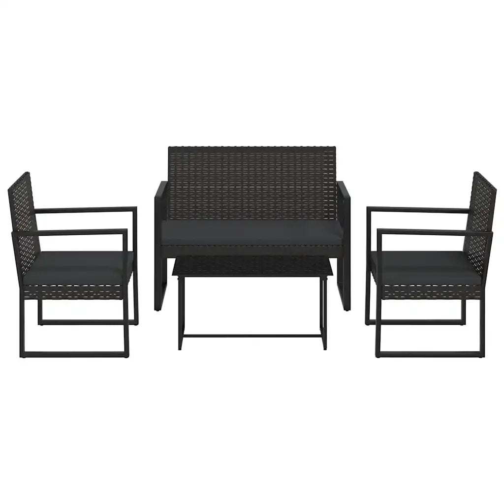 Set Divani da Giardino 4 pz | Set Salotto da Giardino con Cuscini Nero in Polyrattan