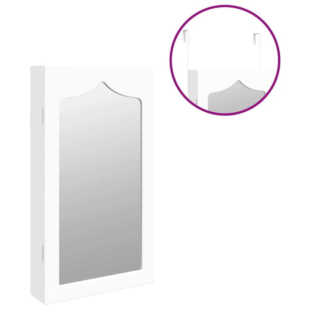 Mobiletto portagioie mobile contenitore organizer per camera da letto spogliatoio bagno con specchio a parete 37,5 x 10 x 67 cm bianco 02_0022837