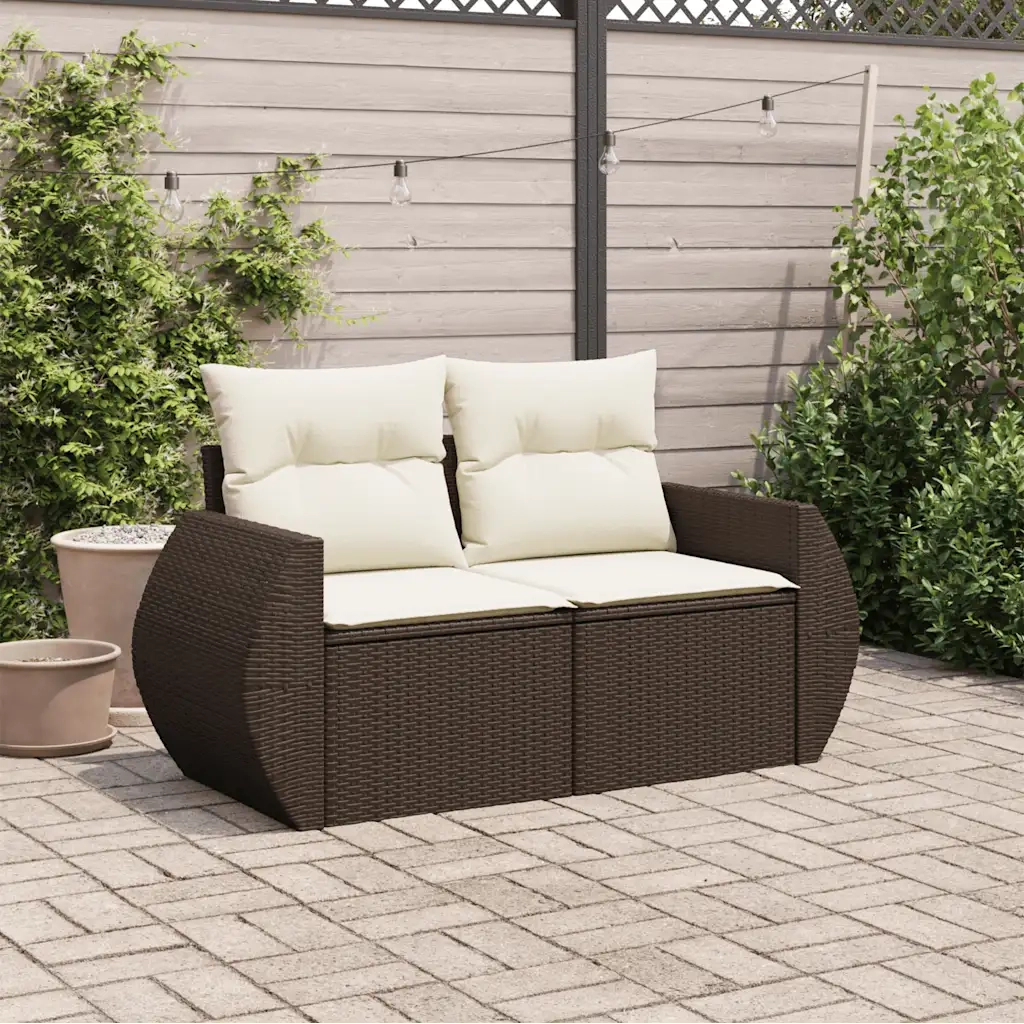 Divano da Giardino a 2 Posti con Cuscini in Polyrattan Marrone