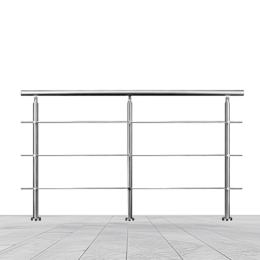 Ringhiera Balaustra Corrimano in acciaio inox 304 spazzolato 200x106cm per interni ed esterni 3 barre trasversali