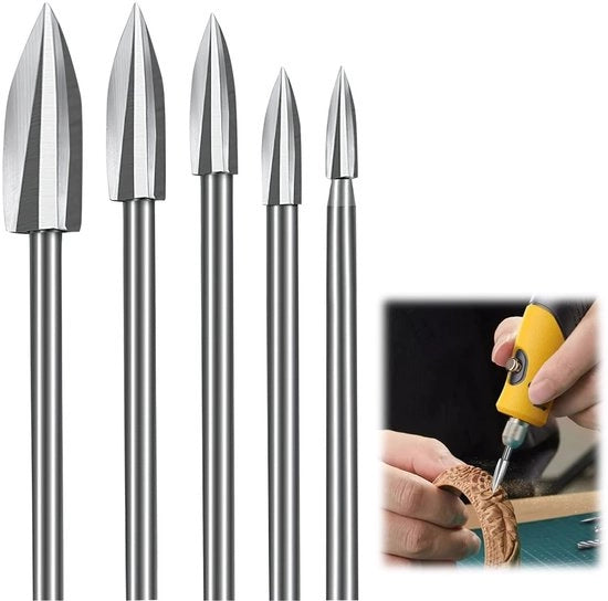 Impianto di Snidere in Legno da 5 pezzi - Borchie per Legno 1/8 pollici - Attrezzatura per Scultura - Gravatura/Smerigliatura - Finitura Pulita - Dettagli Precisi - Bit di Snidere