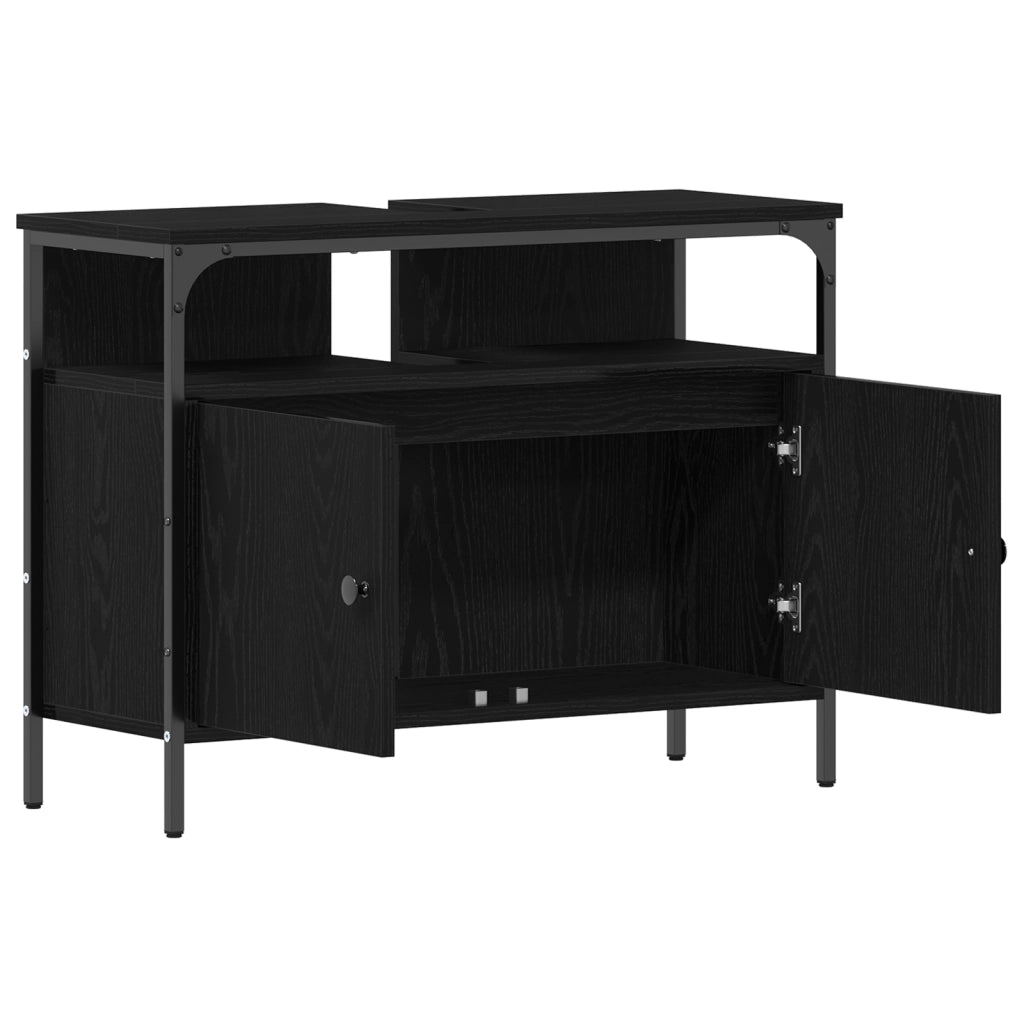 Mobiletto da Bagno  Nero Rovere 80x30x60 cm Legno Ingegnerizzato