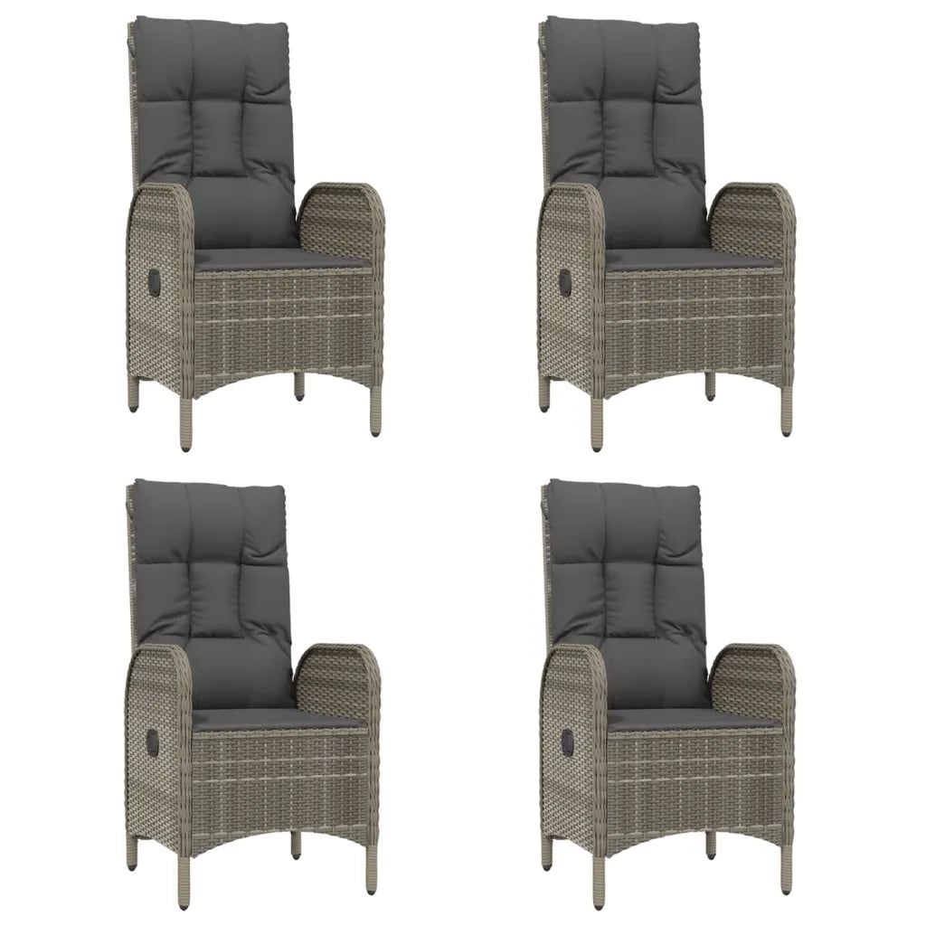 Set da Pranzo Giardino 5pz Nero e Grigio con Cuscini Polyrattan