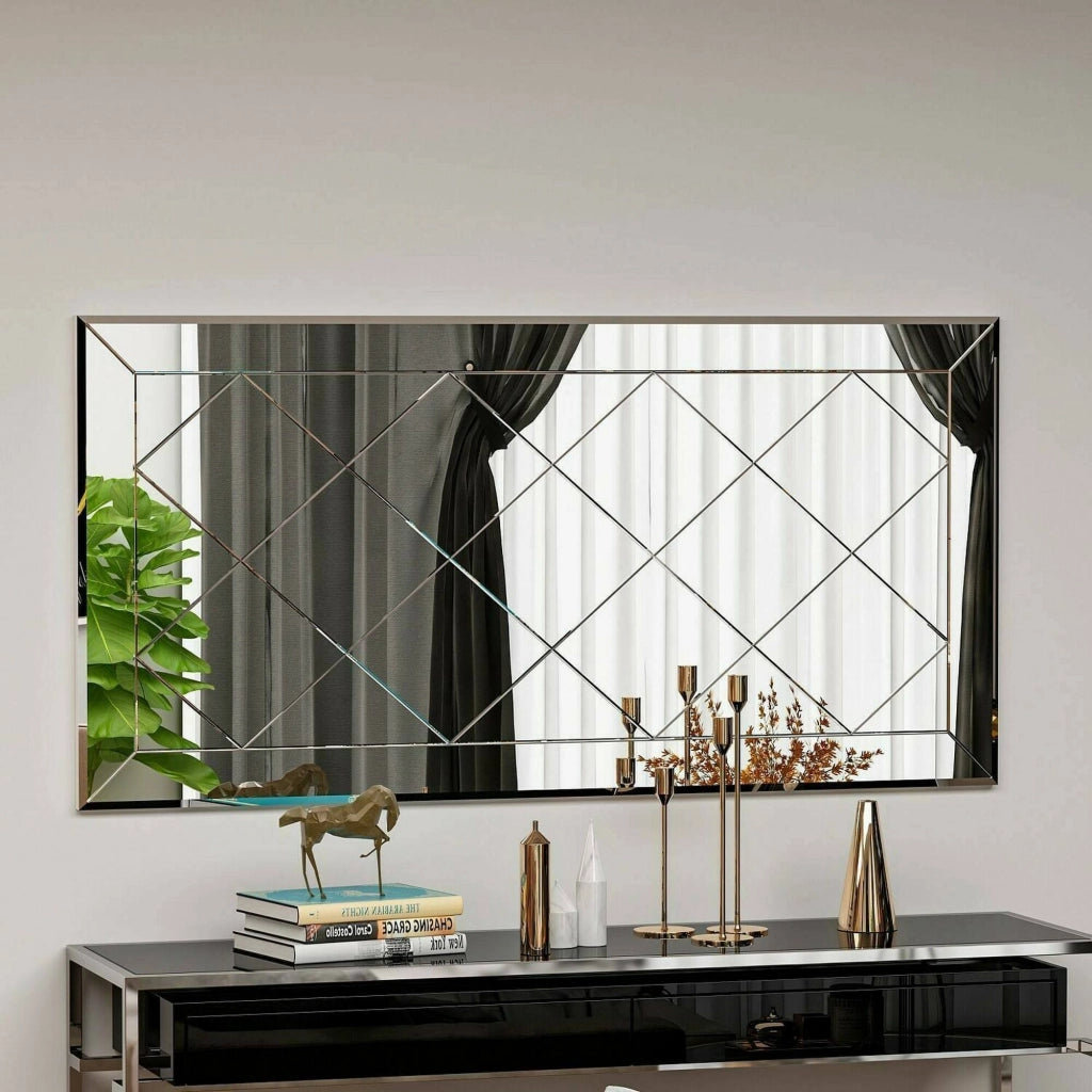 Specchio Nimfa, Specchiera, Articolo d'arredo a muro, Decorazione con specchio, 60x2h120 cm, Bianco