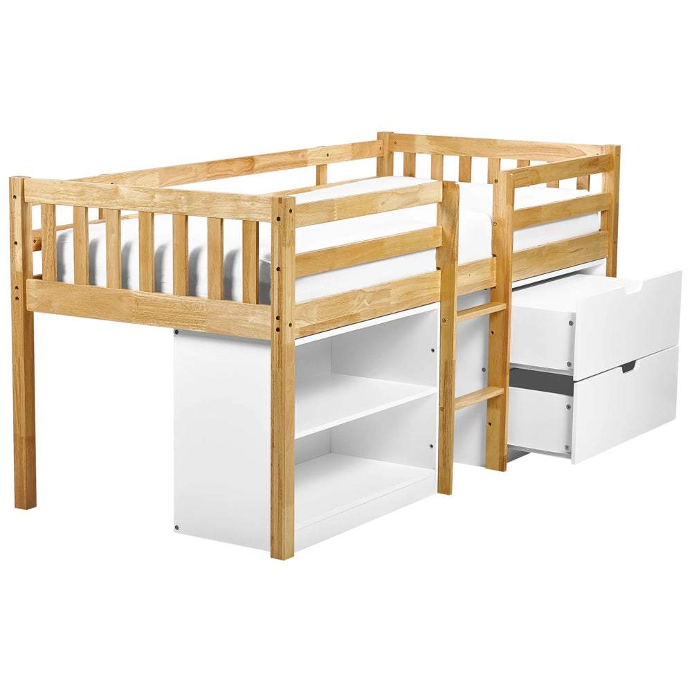 Letto per bambini in marrone chiaro UE misura singola 90 x 200 cm con telaio a doghe cassetti e ripiani letto per bambini piccoli