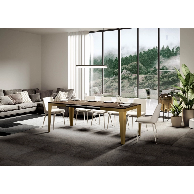 Tavolo allungabile 90x180/440 cm Flame Evolution telaio Oro - Noce