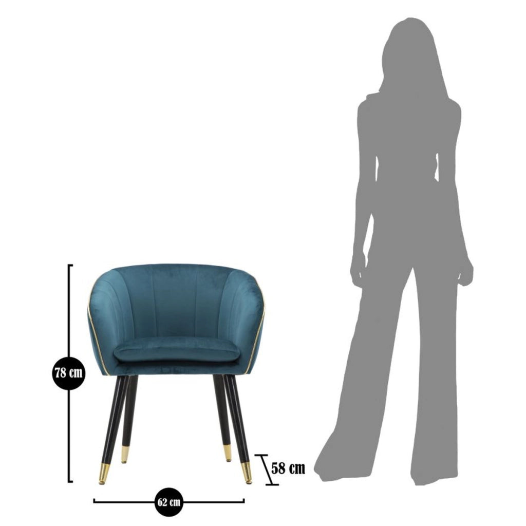 Poltrona Paris ottanio e gold in tessuto con gambe dorate – 62 x 58 x H 78 cm