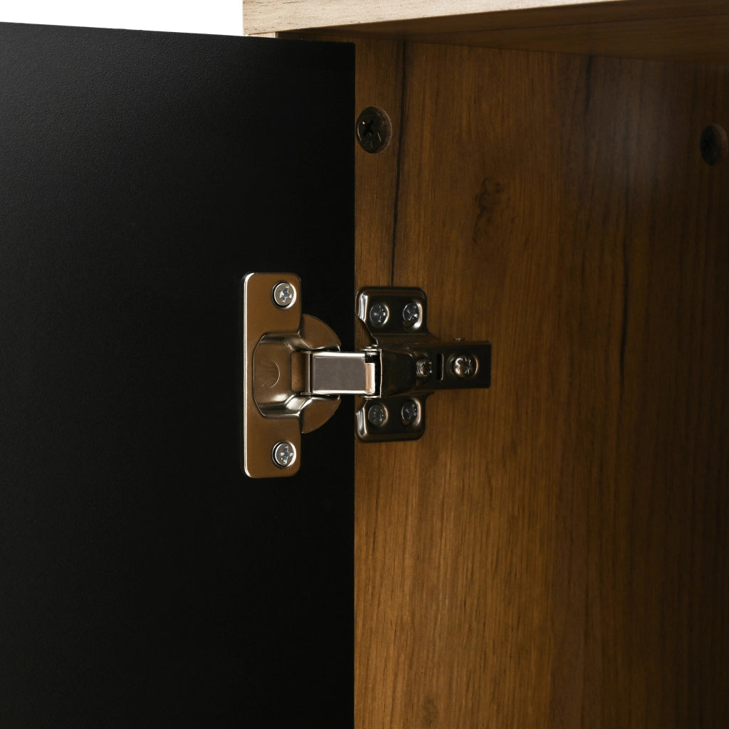 Mobile porta scarpe moderno con cassetto, 3 ante e ripiani regolabili, nero e naturale, 80 x 24 x 95,5 cm