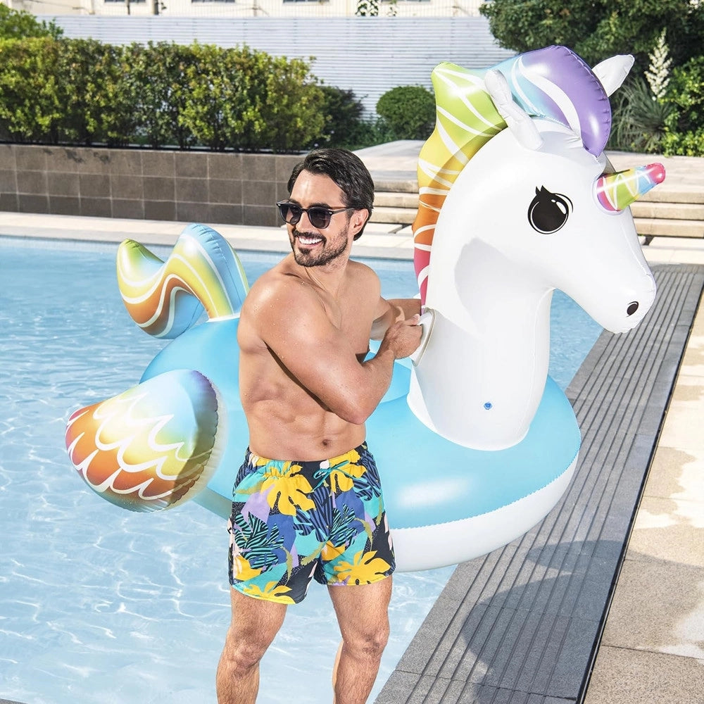 Trade Shop - Cavalcabile Gonfiabile Da Piscina A Forma Di Unicorno Gigante 224x164cm Maniglie 41113 -