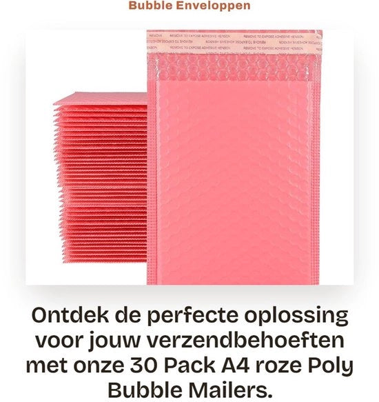 Enveloppe a Bolla 30 pz - Formato A4 29x36cm - Enveloppe impermeabile imbottita - Chiusura automatica - Rosa - Per spedizione e imballo - Borse di spedizione