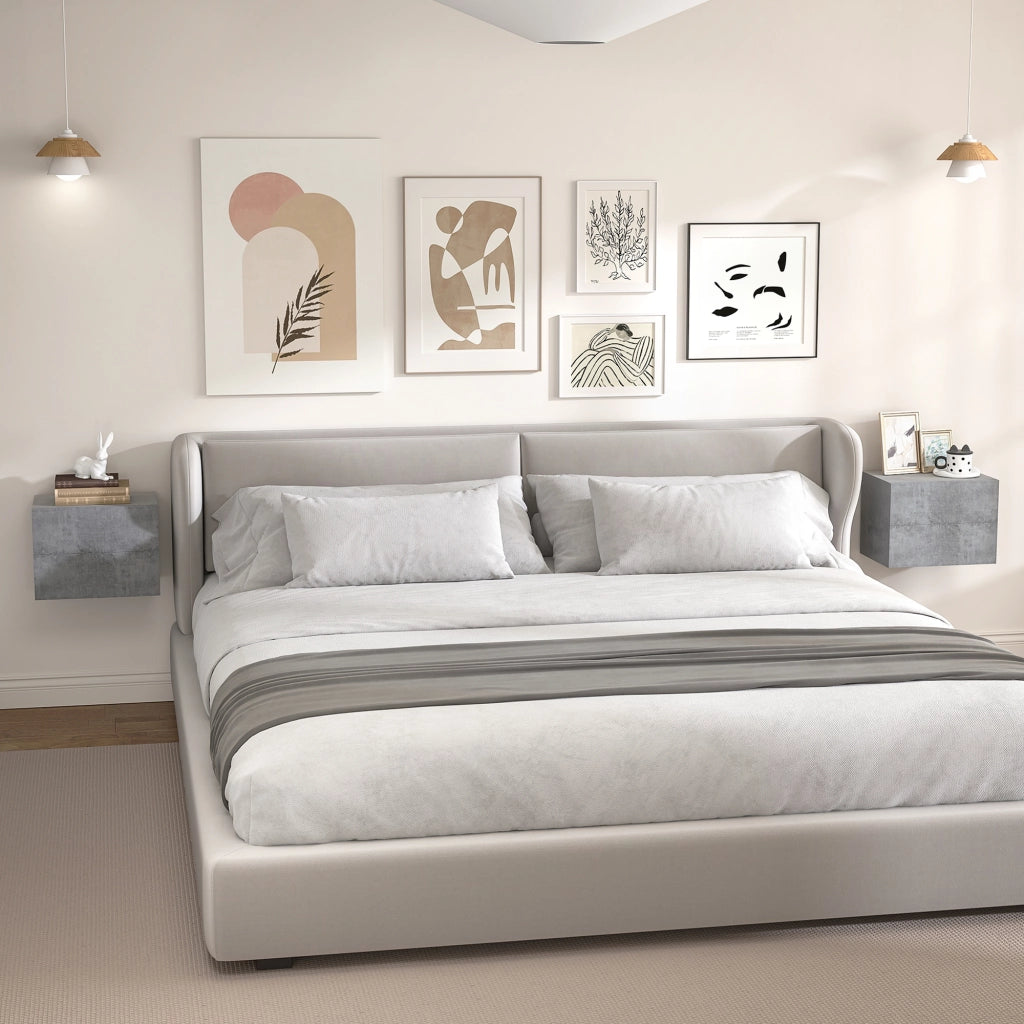 Set di 2 Comodini Sospesi con 2 Cassetti Moderni e Salvaspazio, 40x29x30 cm, Grigio Cemento