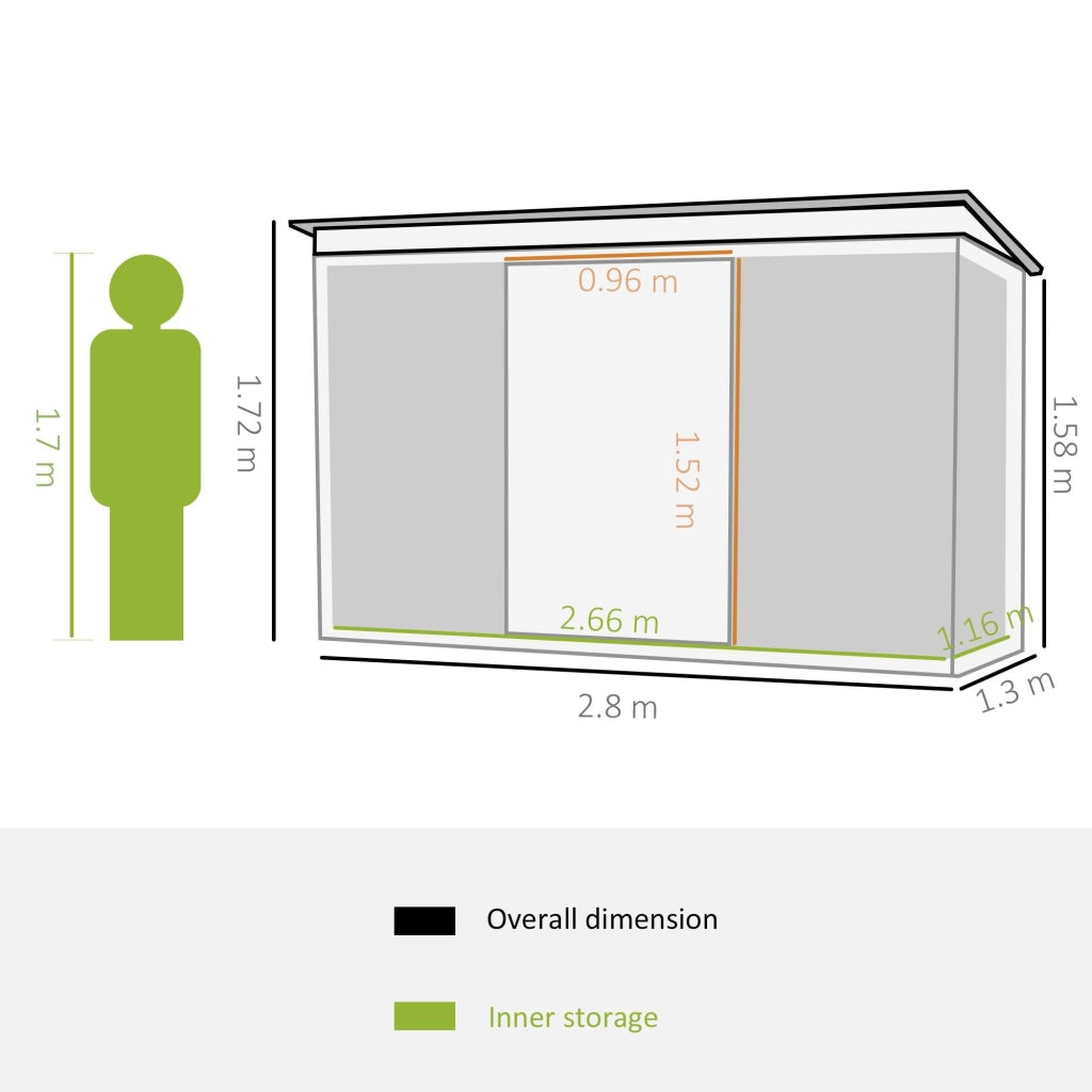 Casetta Box da Giardino 280x130x172 cm in Lamiera di Acciaio Verde Chiaro