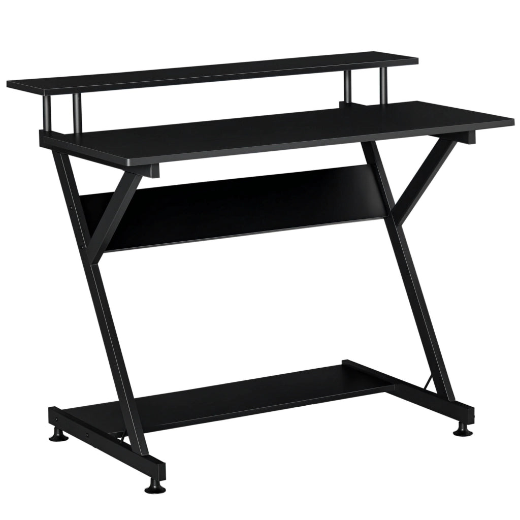 Scrivania Gaming 100 cm con Supporto Monitor ¨C zephmum ¨C Legno e Metallo Nero