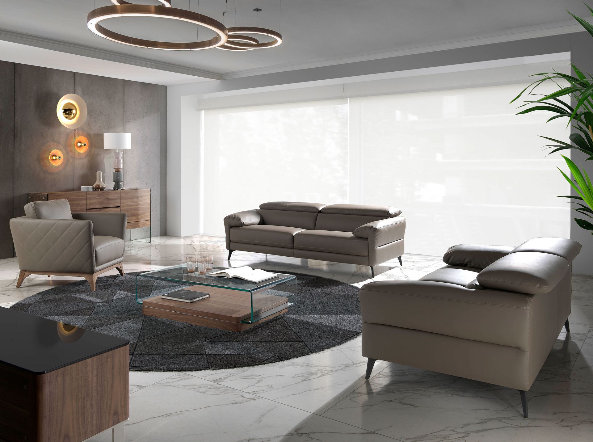 Tavolino rettangolare in vetro temperato e noce