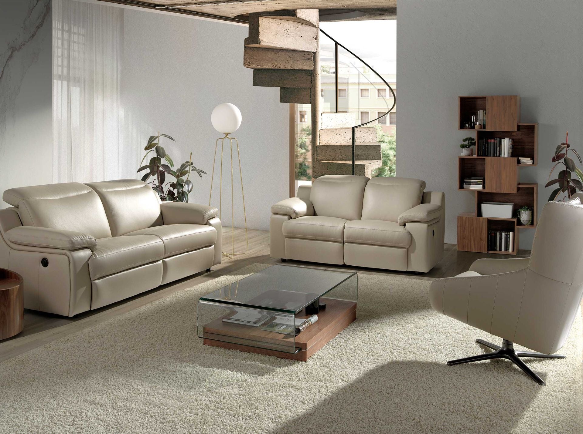 Tavolino rettangolare in vetro temperato e noce