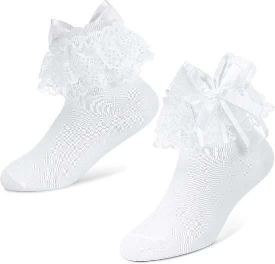 Calze con Raffa e Striscia per Ragazze - Costume da Principessa per Festa - 4-6 Anni - Bianco - Taglia Unico