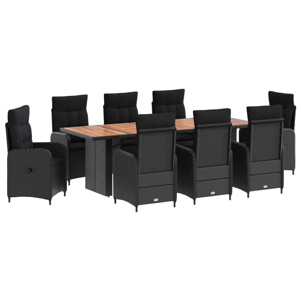 Set da pranzo per esterni 9 pz Nero polyrattan 3422371