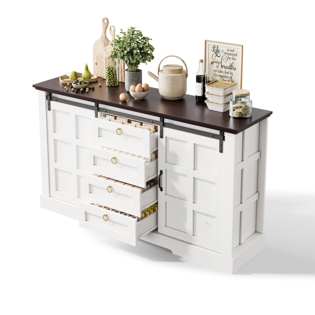 Credenza con Cassetti e Ante Scorrevoli ¨C MINIMAL ¨C Bianco, 150x40x85