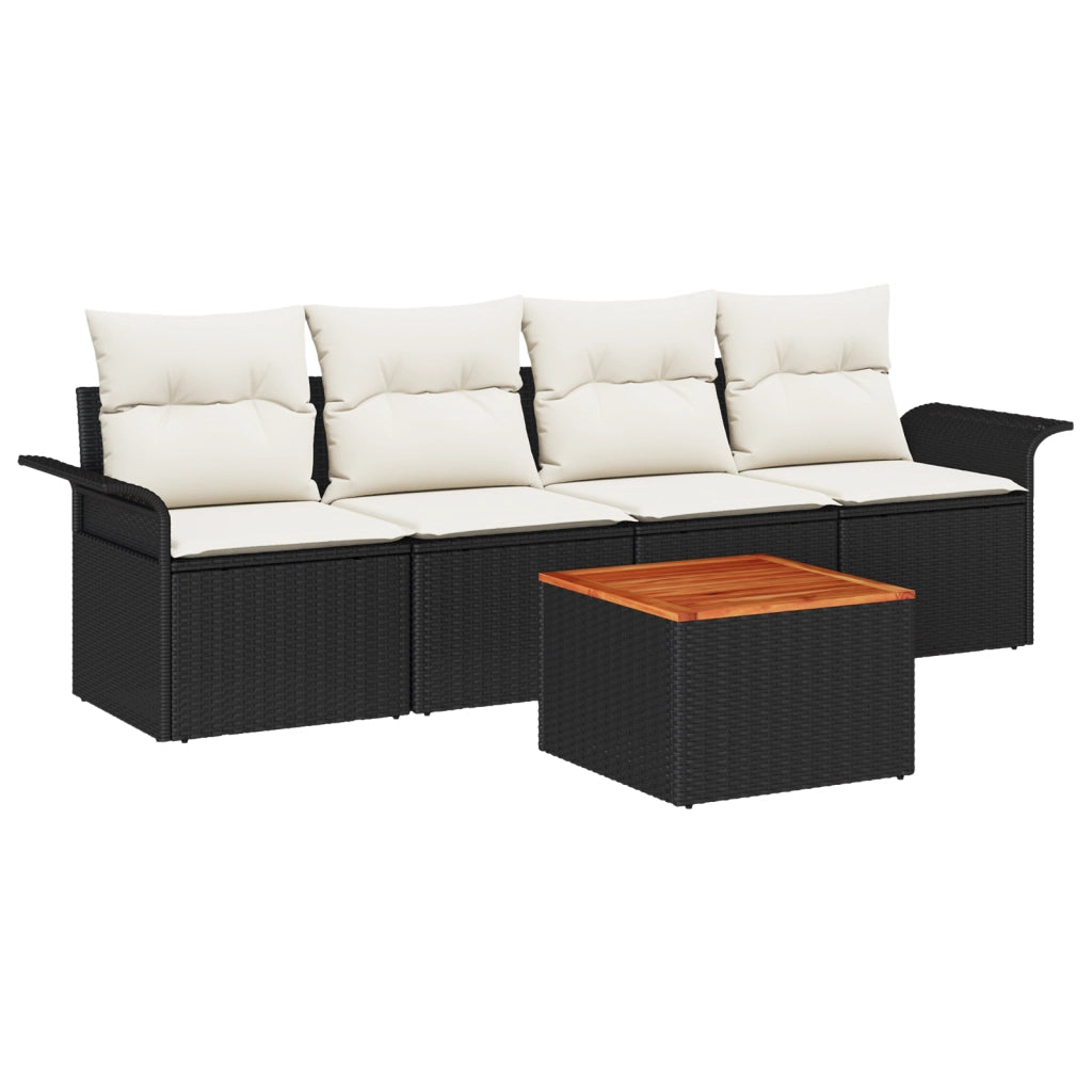 Set di SofÃ  da Giardino 5 Pezzi con Cuscini Nero Polyrattan Acacia