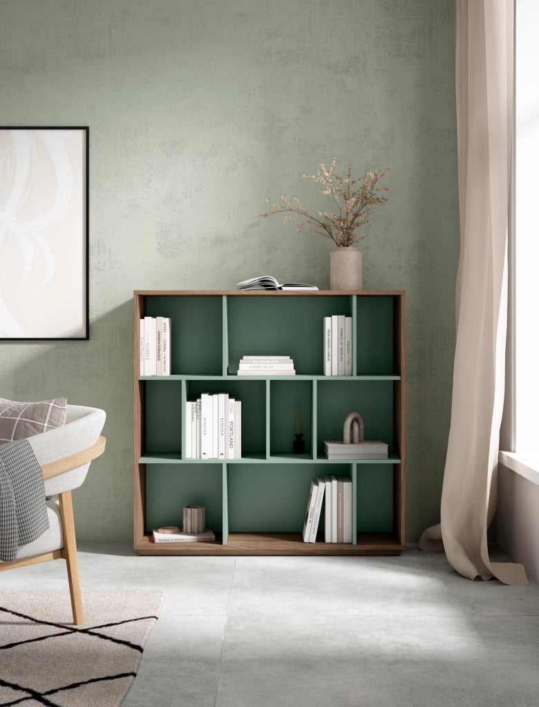 Libreria Herdasa effetto noce e verde 117x119x32