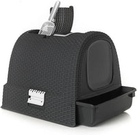 Curver Keter Lettiera per Gatti Petlife con coperchio, lettiera con paletta, moderno effetto rattan intrecciato, antracite, 51,5 x 38,5 x 40 cm