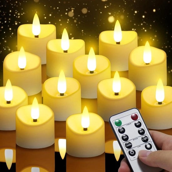 Lampadine LED senza fiamma con telecomando - 12 pezzi, Ideali per matrimoni, feste e decorazione di interni