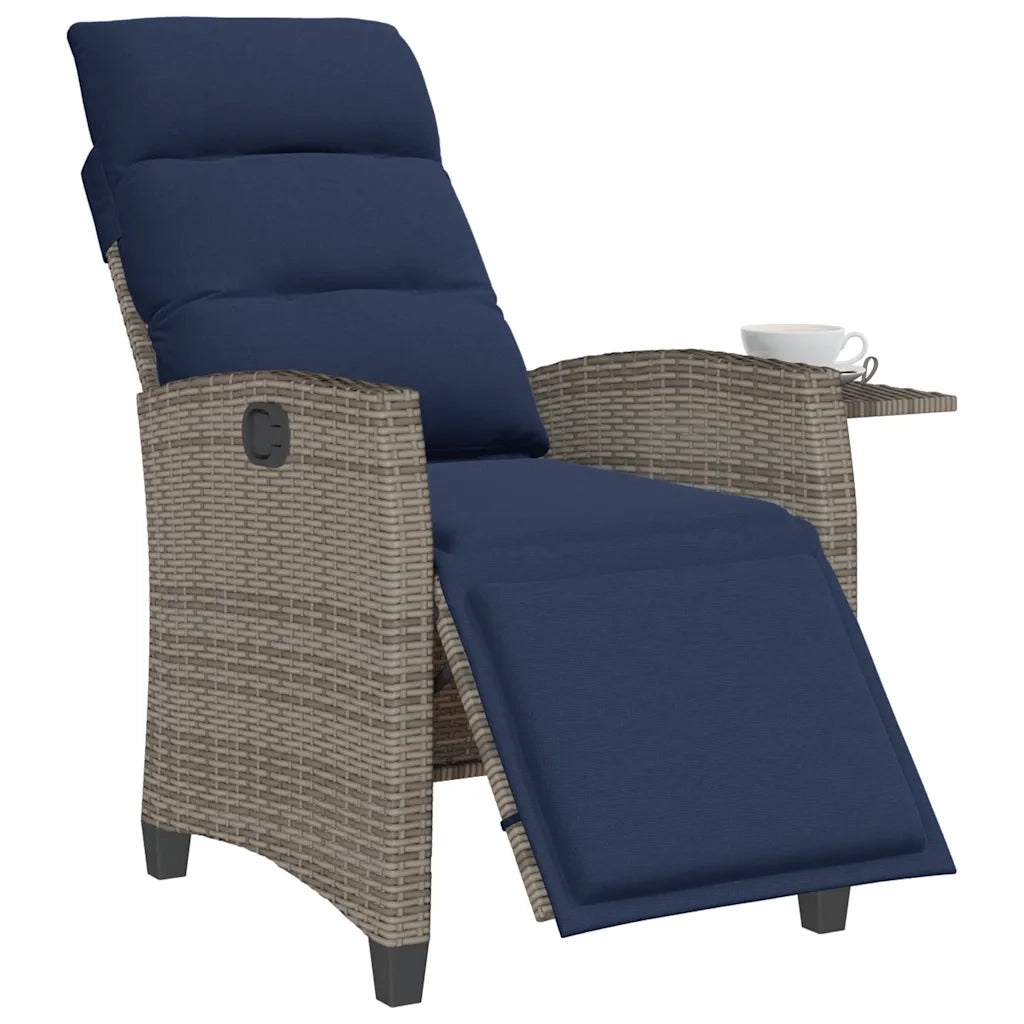 Sedia Reclinabile da Giardino con Tavolino Grigio Polyrattan 4108278