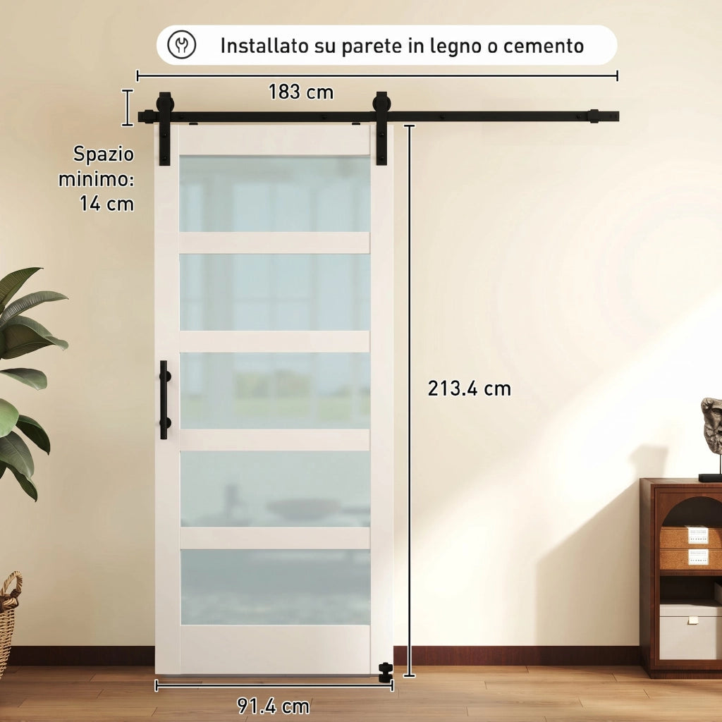 Porta Scorrevole con Kit Vetro Effetto Legno Bianco ¨C Xylo ¨C 91.4x213.4cm