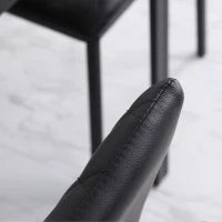 Set 4 Sedie da Pranzo in Finta Pelle con Cuciture a Rombi e Gambe in Metallo, Nero