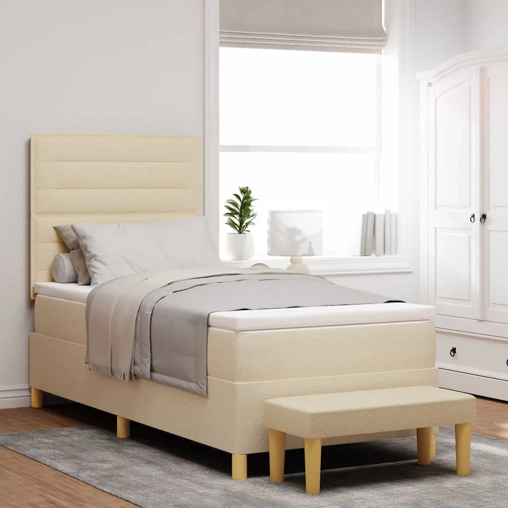 Letto a molle con testiera Crema 200 x 90 cm Tessuto 3344182