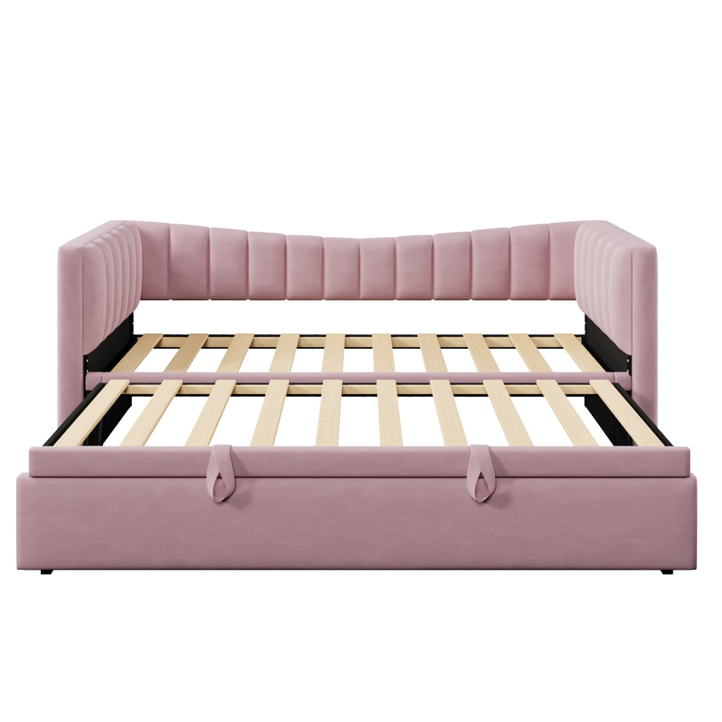 Letto imbottito con letto estraibile; 90 x 200 cm estensibile a 180 x 200 cm; velluto e MDF; bianco