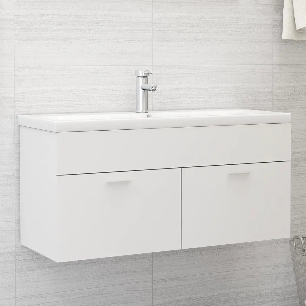 vidaXL Mobile Bagno con Lavabo Integrato Bianco in Legno Multistrato