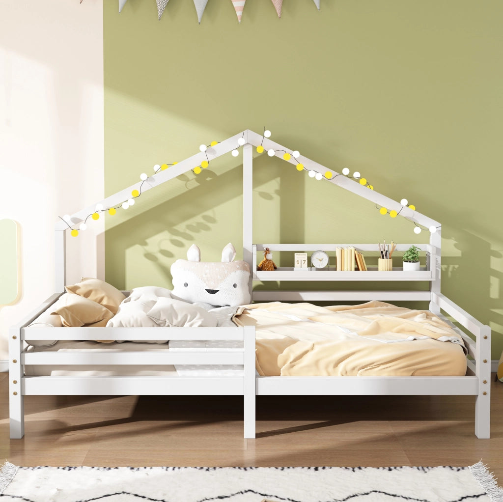 Letto a casetta per bambini 90x200 cm bianco con mensola