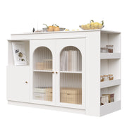 Mobile Bar Girevole con Anta in Vetro; Ripiani Aperti e Vano Contenitore Chiuso per Cucina e Sala da Pranzo; Bianco