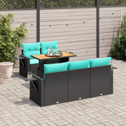 Set Divano da Giardino 6 pz con Cuscini Nero in Polyrattan