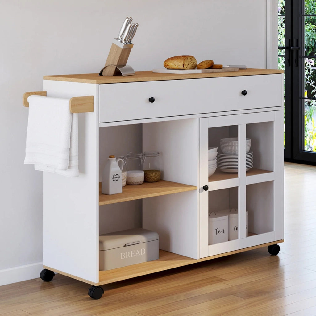 IDMarket - Credenza da cucina ACHILLE XXL con ripiano e armadio in legno e smalto bianco L.100 CM