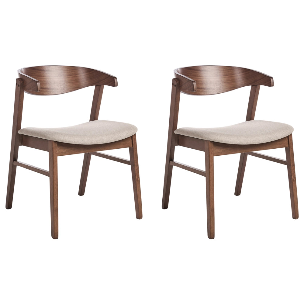 Set di 2 sedie da pranzo in legno e tessuto beige poliestere Gambe in legno di gomma Stile retrò tradizionale