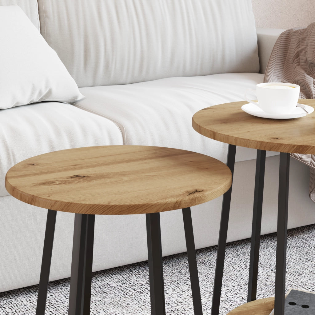 Set di 2 Tavolini  in Rovere Artigianale con Legno Ingegnerizzato e Metallo