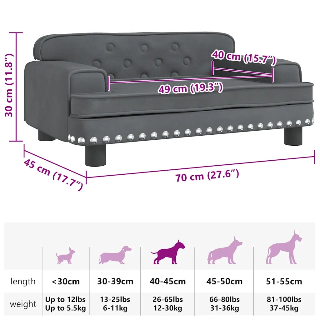 Lettino per Cani Grigio Scuro 70x45x30 cm in Velluto CFW7052154