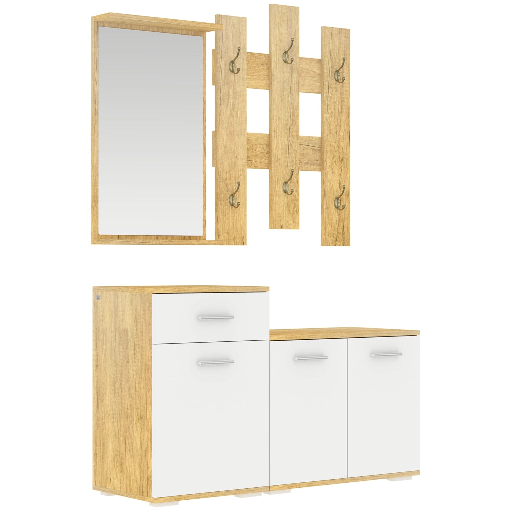 Set Ingresso 3 in 1 Appendiabiti Muro Specchio Scarpiera Panca ¨C Xylo ¨C Legno