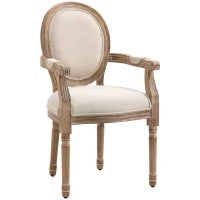 Sedia da Salotto Stile Classico Imbottita con Rivestimento in Tessuto, 56x56x96cm, Bianco Crema