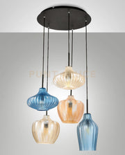 OLBIA SOSPENSIONE 5 LUCI AMBRA AZZ.CHAMPAGNE 3725-49-363