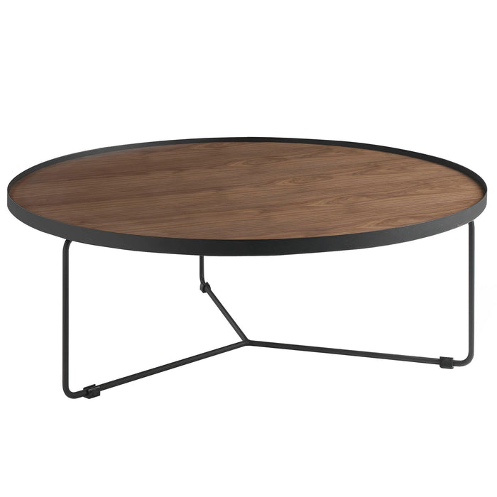 Tavolino rotondo in noce e acciaio nero