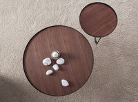 Tavolino rotondo in noce e acciaio nero