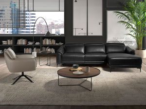 Tavolino rotondo in noce e acciaio nero