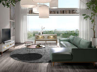 Tavolino rotondo in noce e acciaio nero