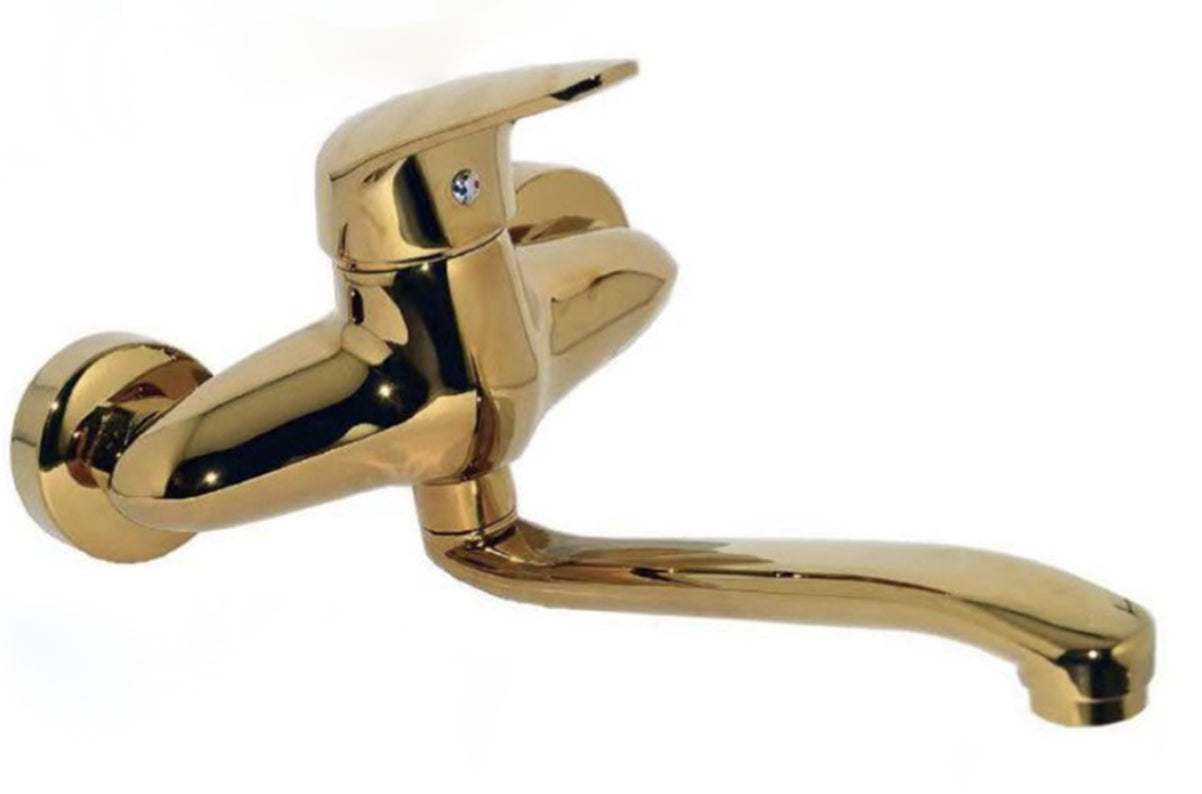 Rubinetto miscelatore gruppo lavello a parete dorato, oro