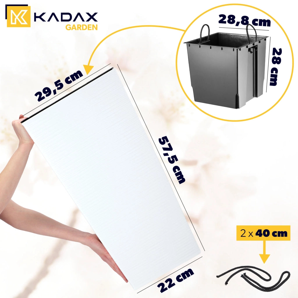 Vaso da fiori KADAX per giardino + inserto, 29x57 cm, alto, grande, bianco, per terrazza.