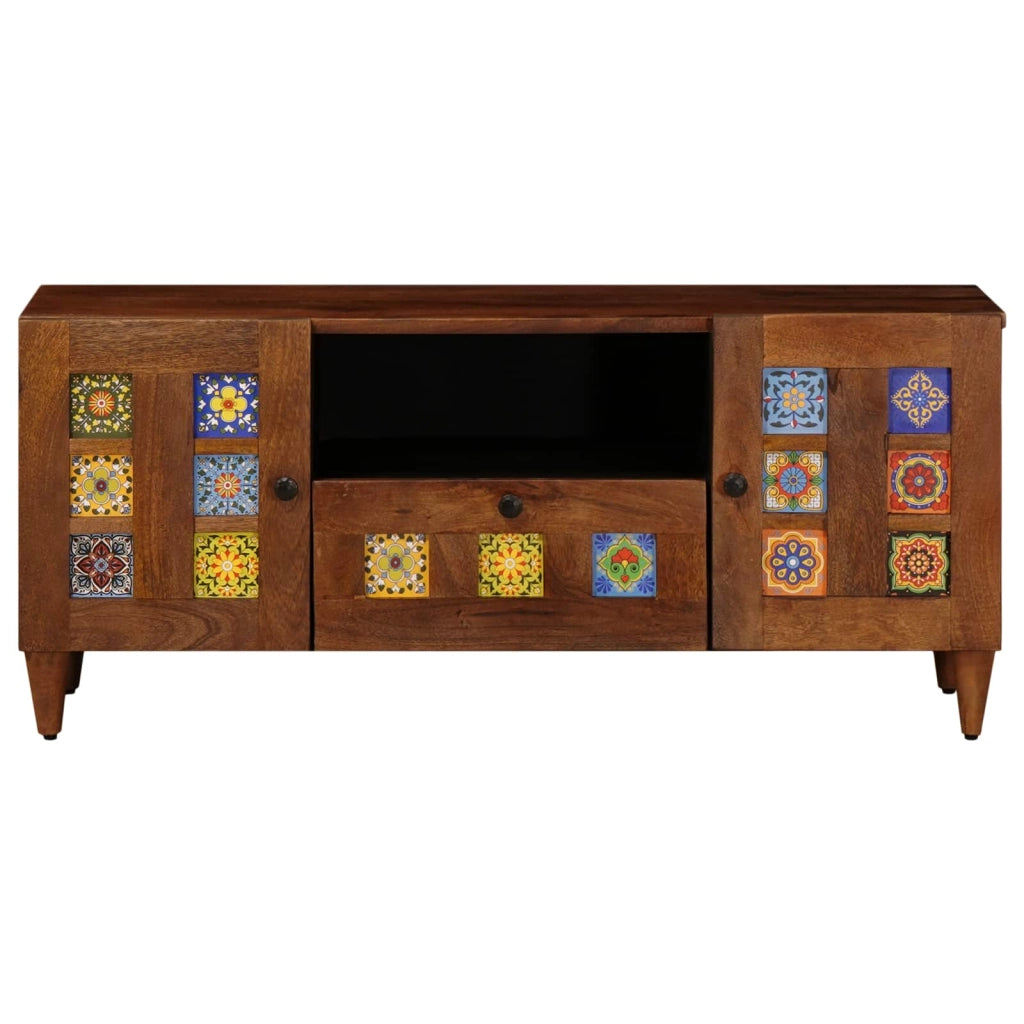Mobile porta TV rettangolare moderno con pratico contenitore per soggiorno 105 x 33 x 46 cm in legno di mango e finitura noce 02_0057799